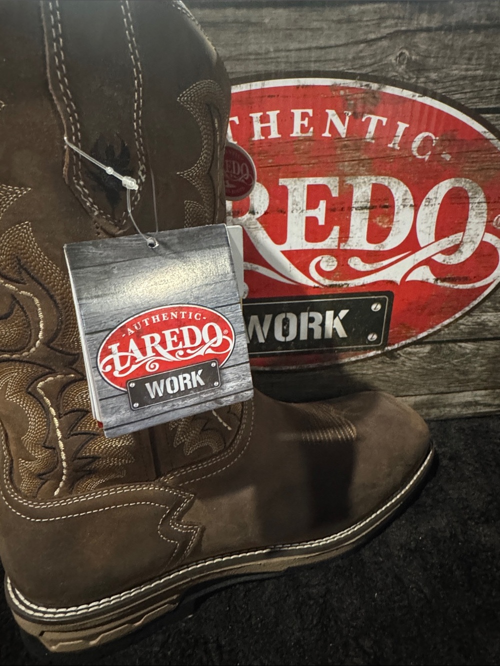 Laredo Brown Men’s Western Work Boots with Embroidered Stitching